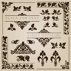 Calligraphic frame corner in the style of applied thai art patterns. Classic ornament element. Decorative designs for logo, text, cover, card, poster, flyer, brochure, wall. Vector illustration.