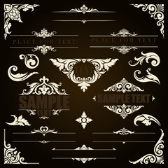 Calligraphy border corner in the style of applied thai art patterns. Classic ornament element. Decorative designs for logo, text, cover, card, poster, flyer, brochure, wall. Vector illustration.