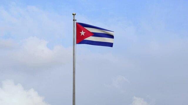 3D, Cuban flag waving on wind with blue sky and clouds. Cuba banner blowing, soft and smooth silk. Cloth fabric texture ensign background. Use it for national day and country occasions concept.-Dan