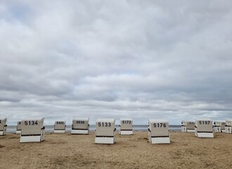 beach chairs and umbrellas