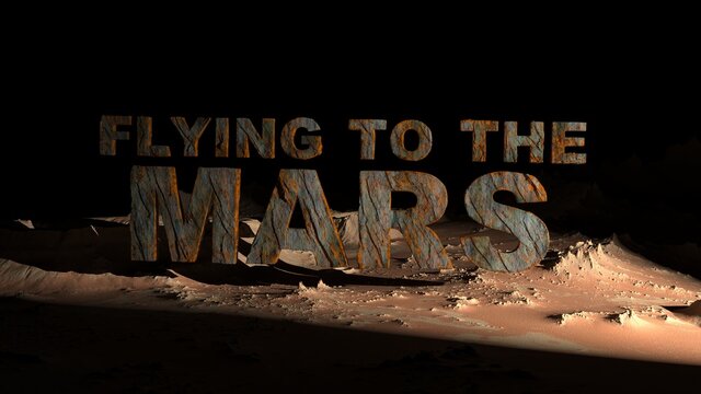 martian surface with the text "flying to the mars"