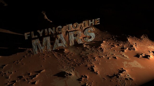 martian surface with the text "flying to the mars"