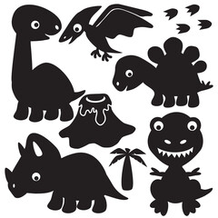 Baby dinosaur silhouette vector cartoon illustration