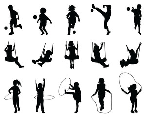Black silhouettes of playful children on a white background