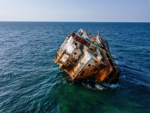 Aerial View Of Shipwreck Near Crimean Coast