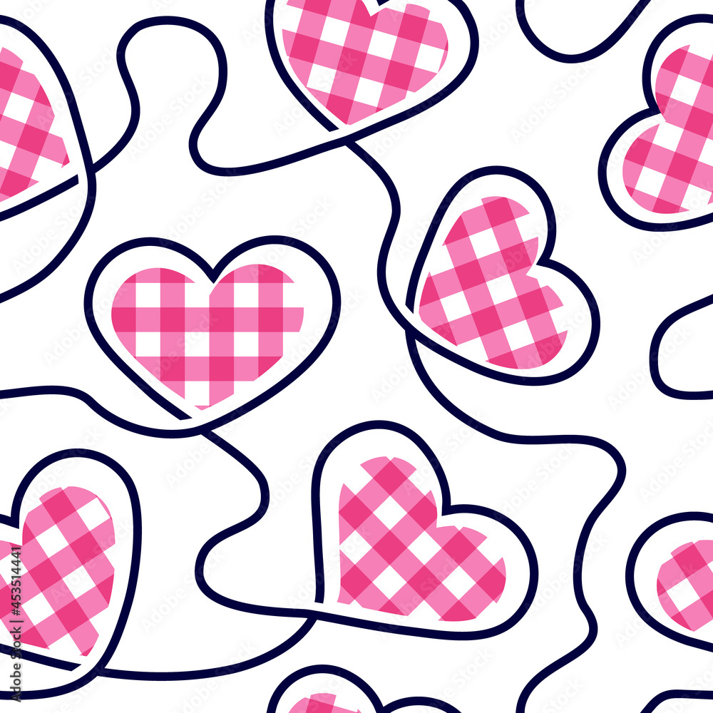 Poster heart seamless pattern. check cute hearts. background checked scottish style. repeated checks patter