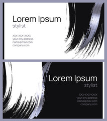 Template business cards for stylist or beauty salon with silver textured black and white vector illustration - obrazy, fototapety, plakaty