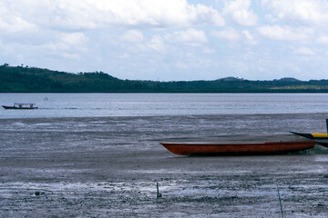 Paraguaçu River landscape with fishing boats in Todos os Santos Bay.
