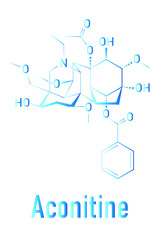 Skeletal formula of Aconitine molecule. Toxin present in Aconitum plants (monkshood). 