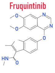 Fototapeta premium Skeletal formula of Fruquintinib cancer drug molecule.