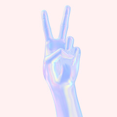 Obraz premium Peace hand symbol, Victory sign gesture, two fingers neon hand isolated, 3d rendering