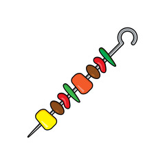 Shashlik barbecue on skewer cartoon icon. Grilled meat and vegetables on stick.