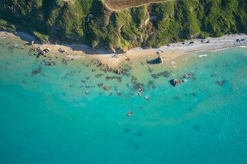extended aerial view of the blue coast of Punta Aderci Abruzzo