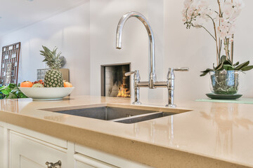 Close up of elegant sink in luxury kitchen