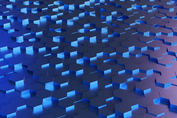 Blue hexagons pattern. Abstract background. 3d illustration.