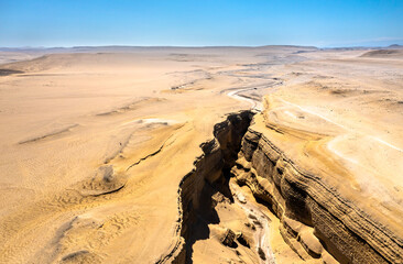 Aerial view of the Canyon of the Lost in Ica, Peru