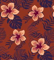 Tropical hibiscus flower design pattern, tropical vector pattern