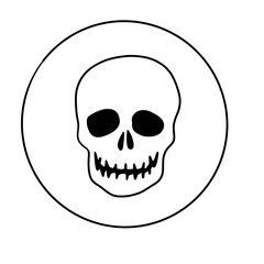 Art illustration of a simple silhouette of a skull, halloween celebration, black lines on a white background
