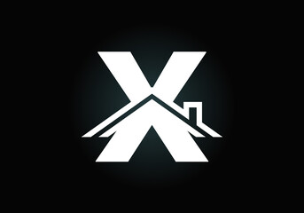 Initial X monogram alphabet with the roof. Home or house sign. Real estate logo concept. Font emblem. Modern vector logo for Real estate business and company identity.