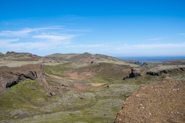 Beautiful countryside landscape in the Kerlingardalsheidi Highlands in Iceland