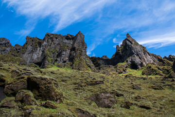 Fototapeta na wymiar Beautiful rock formations of Thakgil canyon in Iceland