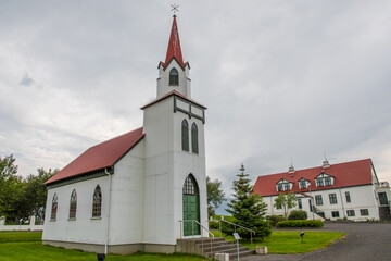 Fototapeta na wymiar The old church of Hvanneyri in Borgarfjordur in Iceland