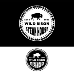 Bison Buffalo Angus Bull Steak House Stamp Logo Design