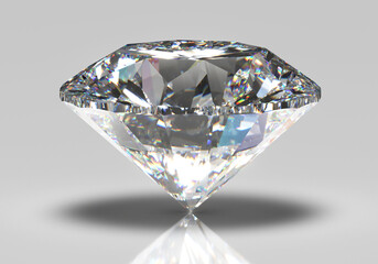 Beautiful 3D Rendered Shiny Diamond in Brilliant Cut on Black Background , Crystal Background