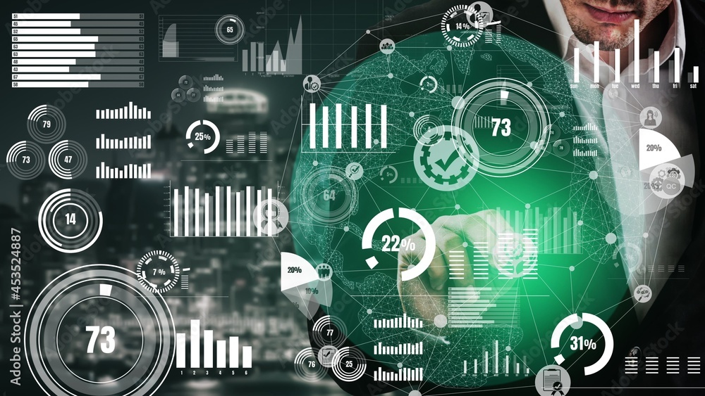 Poster conceptual business dashboard for financial data analysis . 3d render computer graphic .