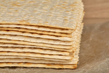 Traditional Jewish kosher matzo for Passover. Pesach celebration.