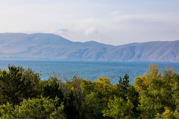 Fototapeta na wymiar Beautiful view of the Sevan lake and mountains . Armenia