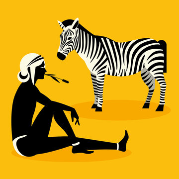 Woman and zebra