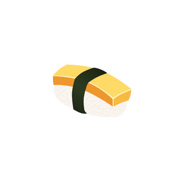 recommend clip art: Egg nigiri sushi vector illustration on transparent background isolated, white background, tamago nigiri illustration vector, egg, omelette and rice, japanese food