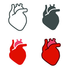 Heart organ for pump blood, beating organ. Circulation or cardiac organ. Human internal body organ for medical care. Heart icon. Vector illustration. Design on white background. EPS10