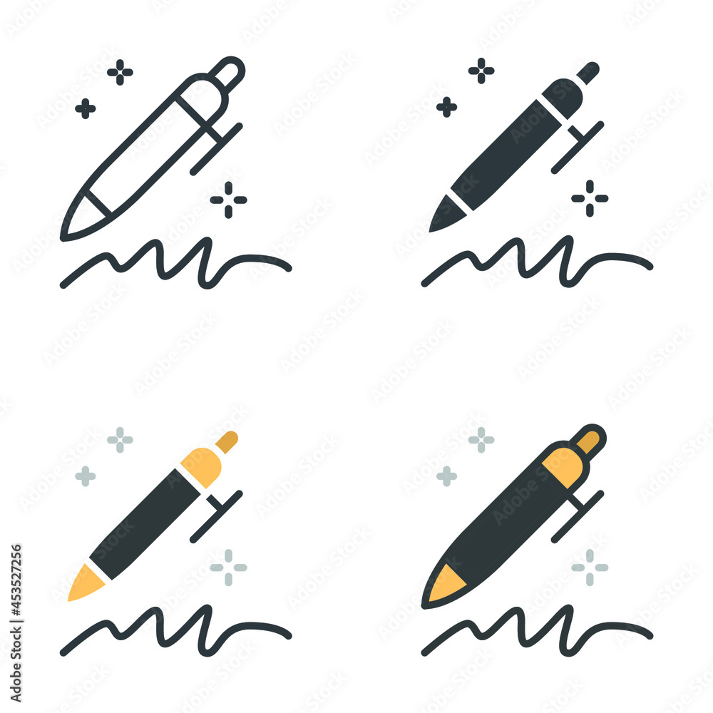 Aufkleber pen with simple lettering silhouette. write messages. pen signing a contract with signature line. ha