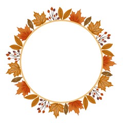 circle frame with autumn leaves border for greeting card