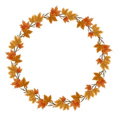 autumn leaves wreath, circle frame with autumn leaves border for greeting card