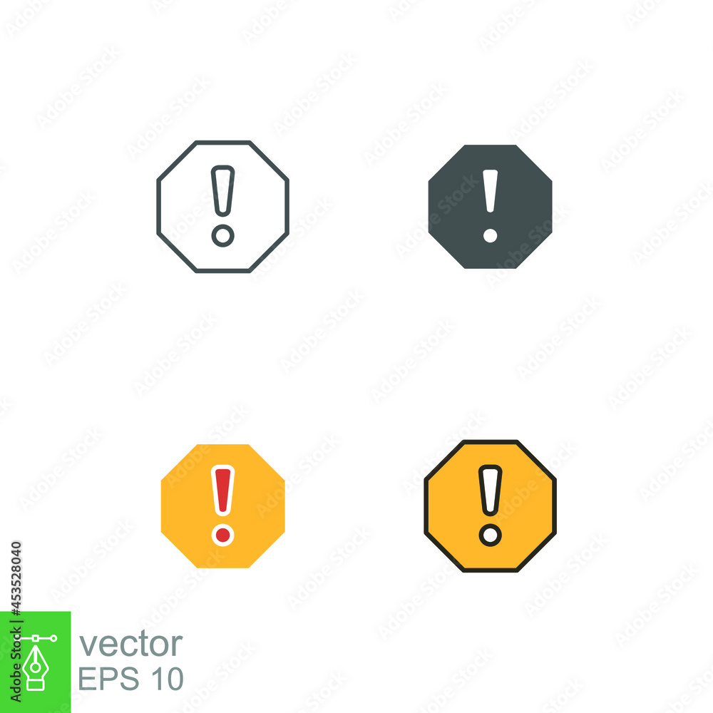 Poster exclamation mark in octagonal shape for hazard warning symbol. beware secure caution in traffic road