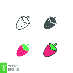 Ripe and fresh strawberry fruit or strawberries silhouette flat line color design for food apps and website. Organic Fruit, vegan, vegetarian icon Vector illustration Design on white background EPS10
