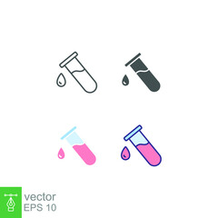 Test tube with drop icon. Science laboratory analyze with tube glass and solid water droplet inside. Biology or chemistry experiments. Blood test.Vector illustration design on white background EPS10