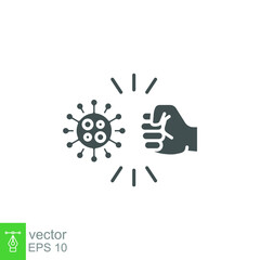 Fist kicking, fist kick by bacteria for protect virus, punching hands to fight coronavirus icon. Conquer infection disease with hand fist attack solid Vector illustration design white background EPS10