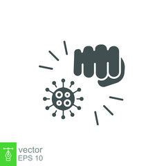 Kill and fight coronavirus icon. Fist kick by bacteria for protect virus, punching hands for Conquer infection disease, hand fist attack solid style Vector illustration design white background EPS10