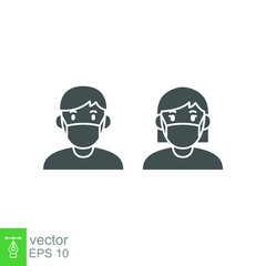 a man and woman wear a mask icon. People wearing protective surgical mask. Concepts of disease, coronavirus quarantine. Covid-19 Notice Safety sign Vector illustration Design white background EPS10