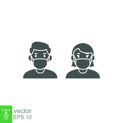 a man and woman wear a mask icon. People wearing protective surgical mask. Concepts of coronavirus quarantine. Covid-19 Notice Safety sign solid Vector illustration Design white background EPS10