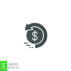 Chargeback, cashback icon, return money. Money recovery, refund tax payment. Return on investment. cash back rebate trendy style Stroke Solid style Vector illustration Design on white background EPS10