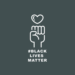 Hand symbol for black lives matter protest in USA to stop violence to black people in U.S. America. Fight for human right. line, pictogram,stroke Vector illustration. Design on black background. EPS10