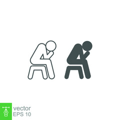 Depression icon symbol, line, solid. gentleman feeling unhappy, sad, upset and lonely sit on chair. Man still Tired and hopeless expression. Vector illustration. Design on white background. EPS10
