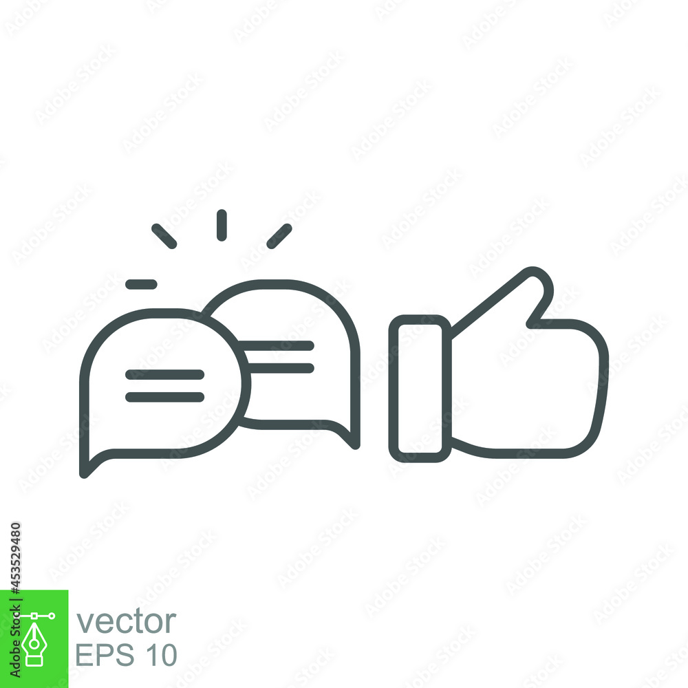Aufkleber likes with comment icon line symbol. finger thumb gesture and bubble message for chatting and give p