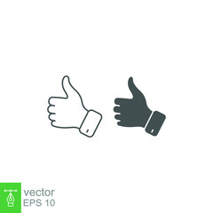 Thumb up icon. Approval Thumbs in solid, silhouette, outline and line stroke trendy style symbol. Give like, positive feedback, appreciate sign. Vector illustration. Design on white background. EPS10