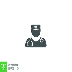 Doctor icon solid. Medical Doctor, Male Health Care Physician with Stethoscope on his neck Sign. Nurse, medic job specialist, pediatric. template Vector illustration Design on white background EPS10